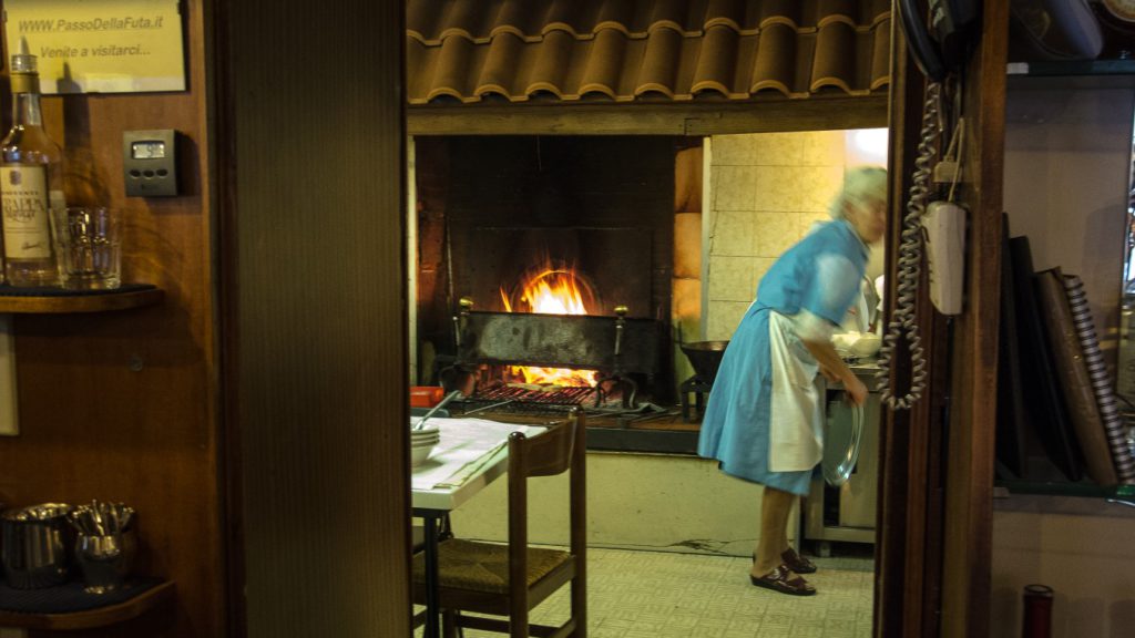 Still cooking the old way inside the restaurant.